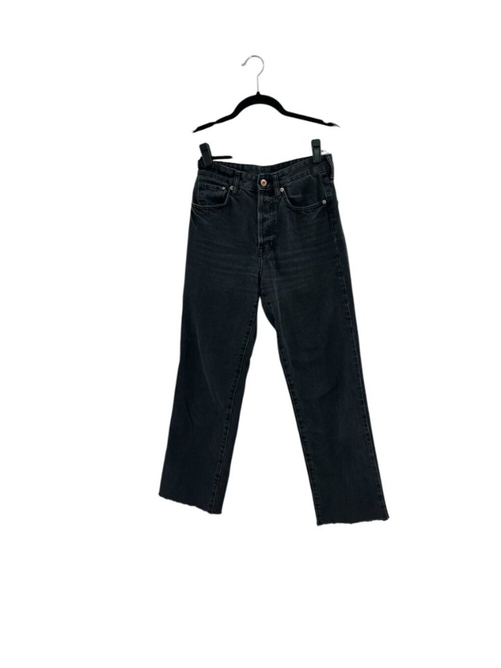 &Denim Black High Rise Straight Leg Jeans Size 27 Raw Hem EUC - Picture 3 of 10